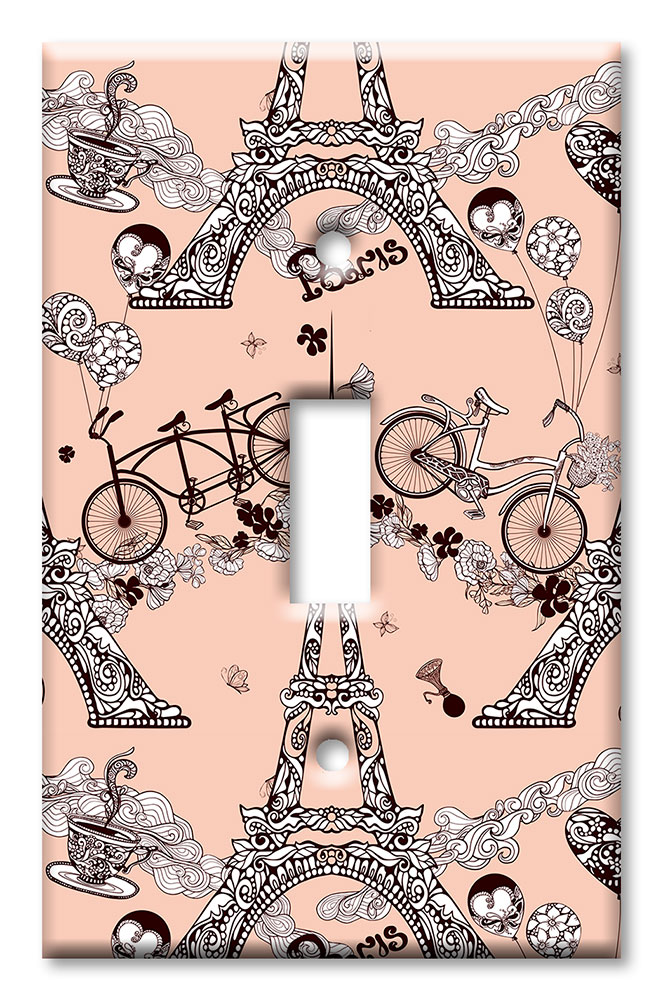 Art Plates - Decorative OVERSIZED Wall Plate - Outlet Cover - Eiffel Tower with Bicycles