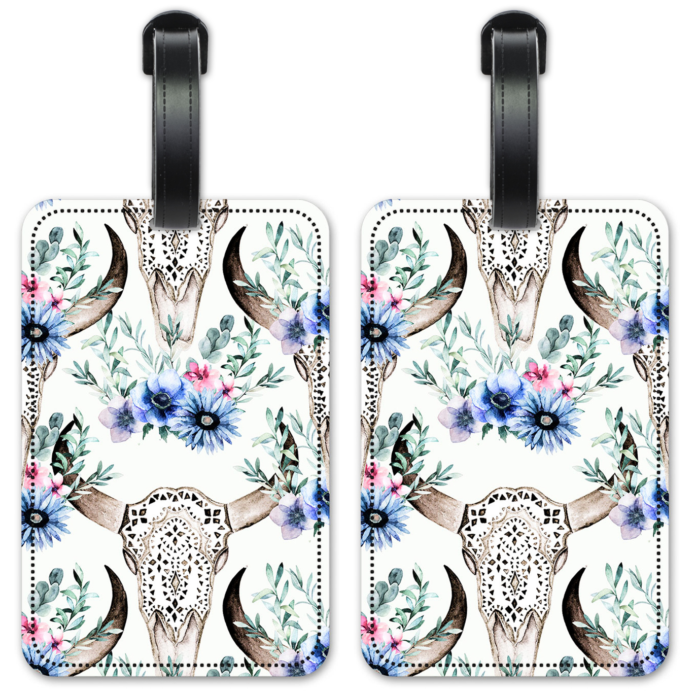 Bull Skull & Blue Flowers - #3100