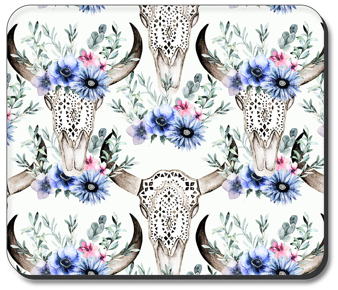 Bull Skull and Blue Flowers - #3100