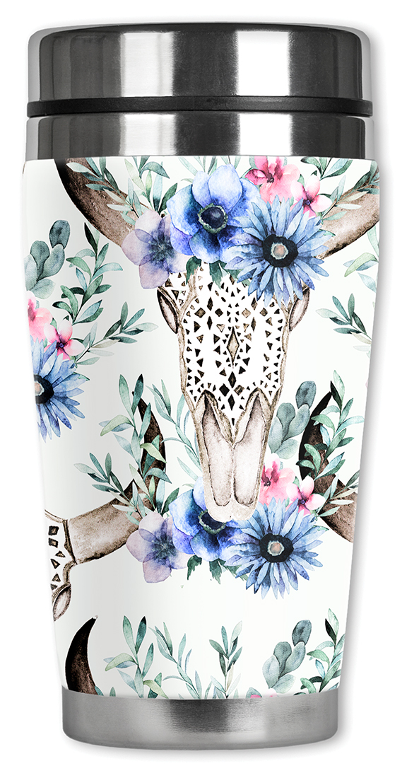 Bull Skull & Blue Flowers - #3100