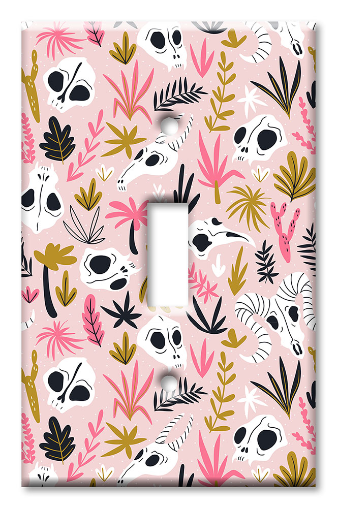 Art Plates - Decorative OVERSIZED Switch Plates & Outlet Covers - Pink Skull Toss