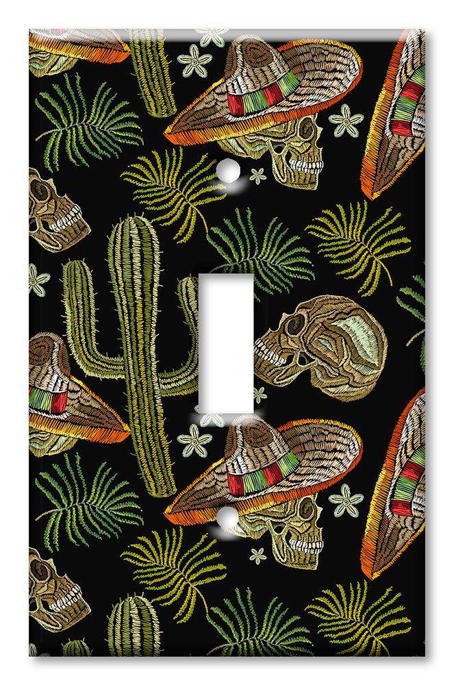 Art Plates - Decorative OVERSIZED Switch Plate - Outlet Cover - Skulls and Cactus Toss II