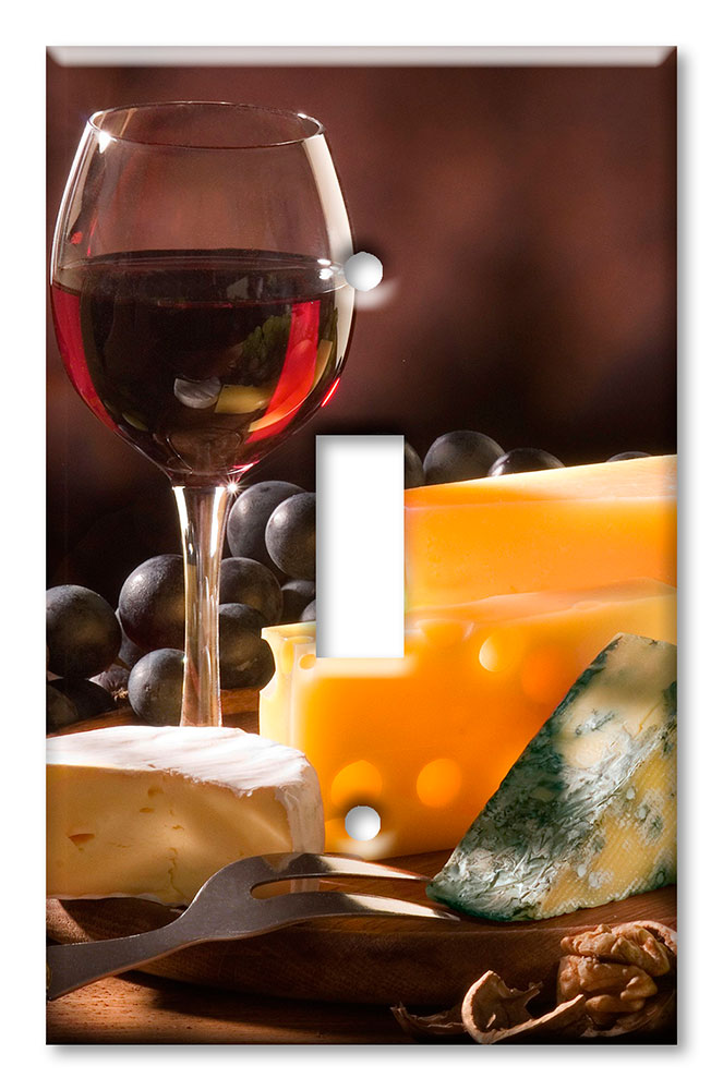 Art Plates - Decorative OVERSIZED Switch Plate - Outlet Cover - Wine and Cheese II