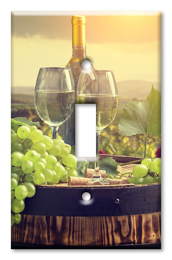 Art Plates - Decorative OVERSIZED Wall Plate - Outlet Cover - Green Grapes and Wine