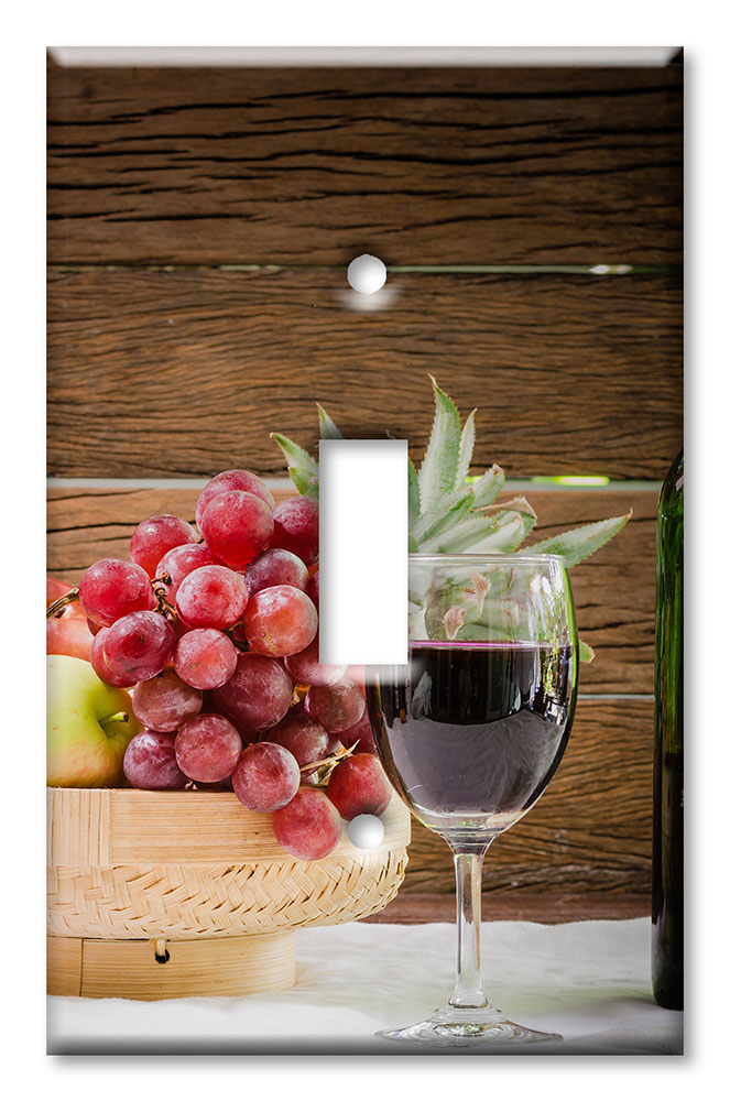 Art Plates - Decorative OVERSIZED Switch Plate - Outlet Cover - Red Wine with Fruit