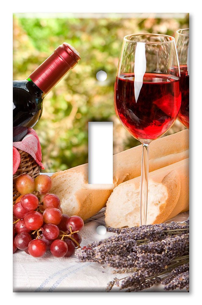 Art Plates - Decorative OVERSIZED Switch Plate - Outlet Cover - Red Wine and Bread