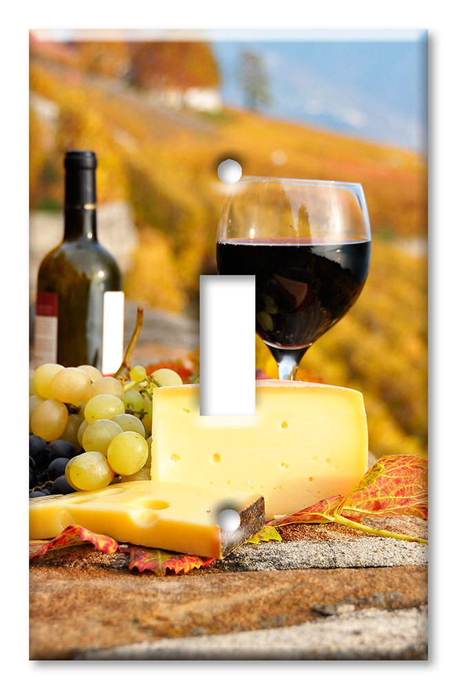 Art Plates - Decorative OVERSIZED Switch Plate - Outlet Cover - Red Wine and Cheese II