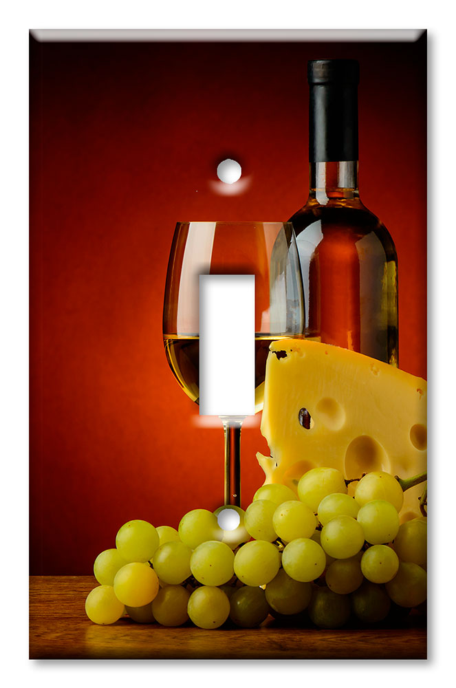 Art Plates - Decorative OVERSIZED Switch Plate - Outlet Cover - White Wine with Red Background