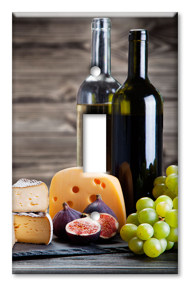 Art Plates - Decorative OVERSIZED Switch Plate - Outlet Cover - Red Wine and Cheese
