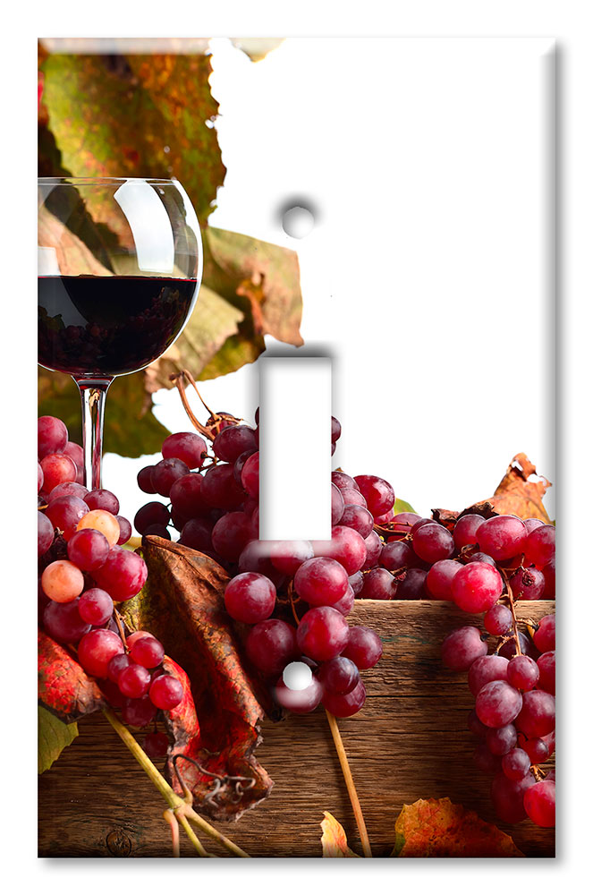 Art Plates - Decorative OVERSIZED Switch Plate - Outlet Cover - Red Wine and Grapes