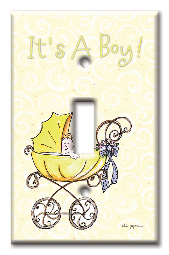Art Plates - Decorative OVERSIZED Wall Plate - Outlet Cover - It' A Boy: Carriage