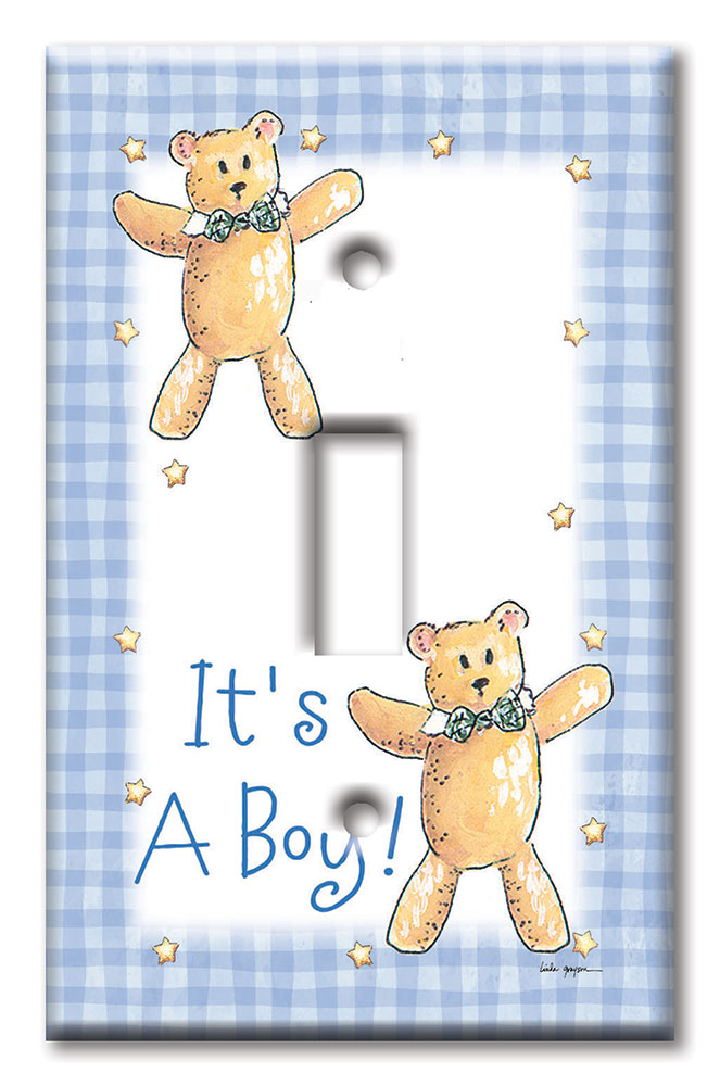 Art Plates - Decorative OVERSIZED Wall Plate - Outlet Cover - It's A Boy: Teddy Bear