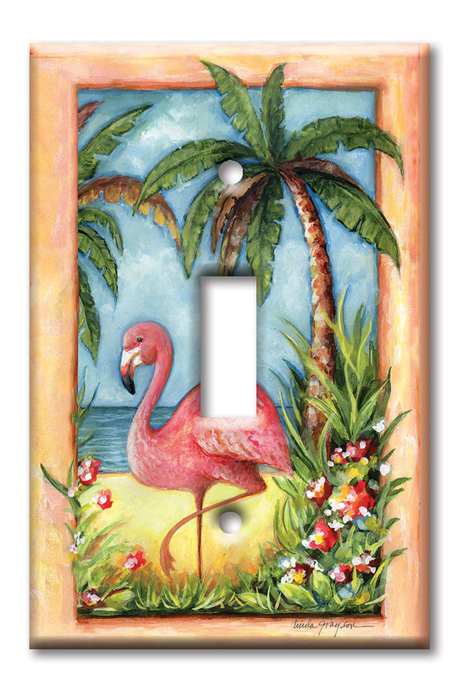 Art Plates - Decorative OVERSIZED Wall Plate - Outlet Cover - Flamingo