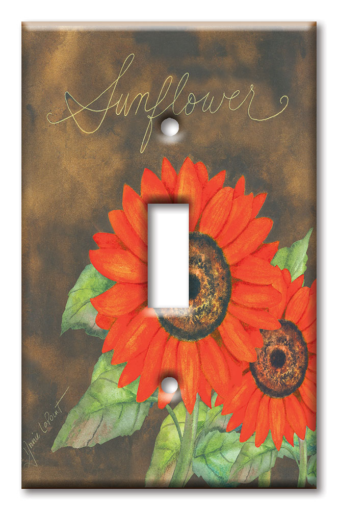 Art Plates - Decorative OVERSIZED Switch Plate - Outlet Cover - Red Sunflower
