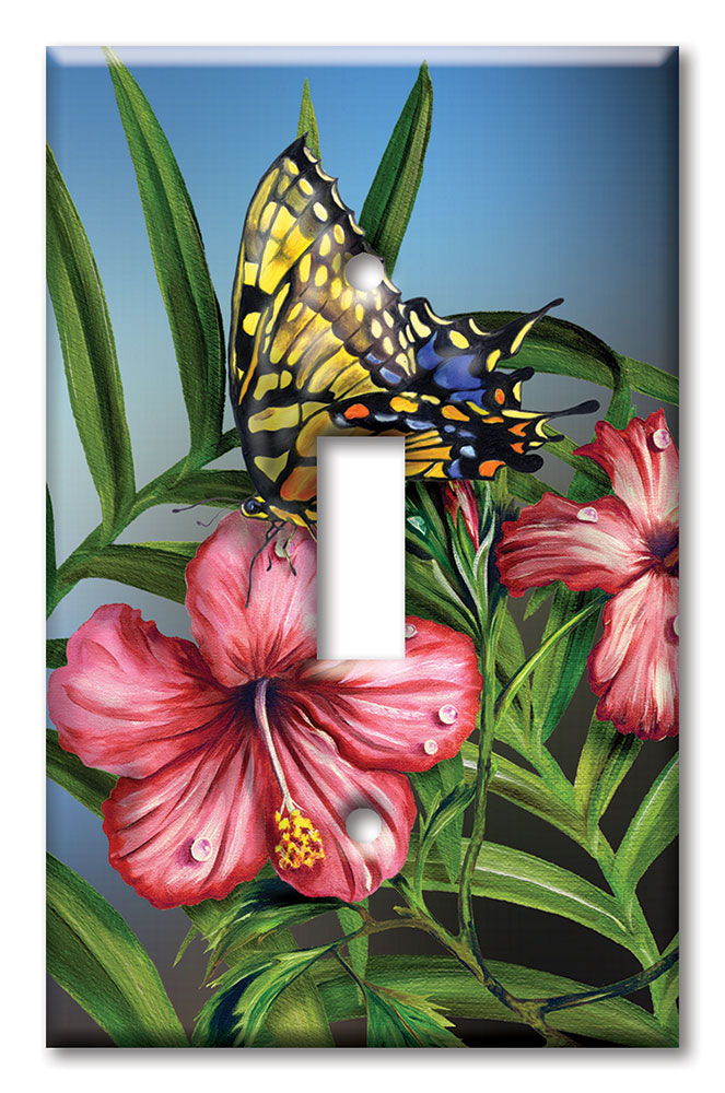 Art Plates - Decorative OVERSIZED Switch Plate - Outlet Cover - Yellow Butterfly