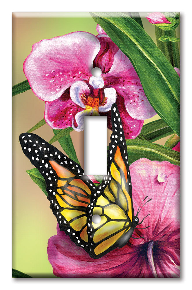 Art Plates - Decorative OVERSIZED Switch Plates & Outlet Covers - Monarch and Flowers