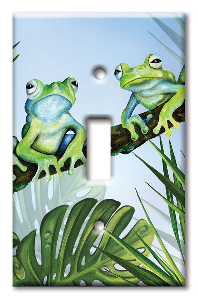 Art Plates - Decorative OVERSIZED Wall Plate - Outlet Cover - Green Frogs