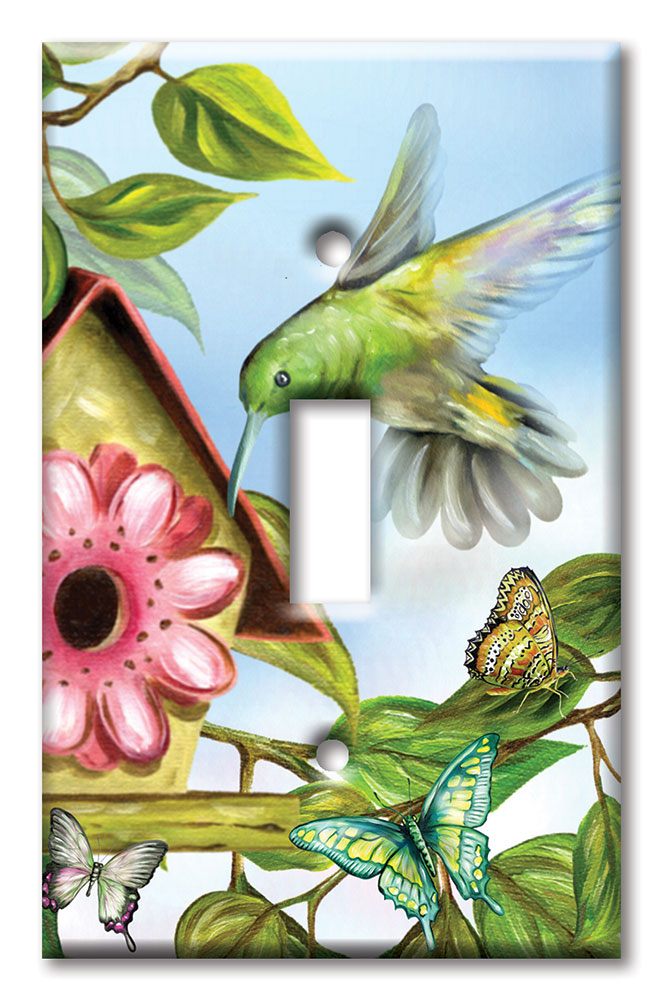Art Plates - Decorative OVERSIZED Wall Plate - Outlet Cover - Hummingbird House
