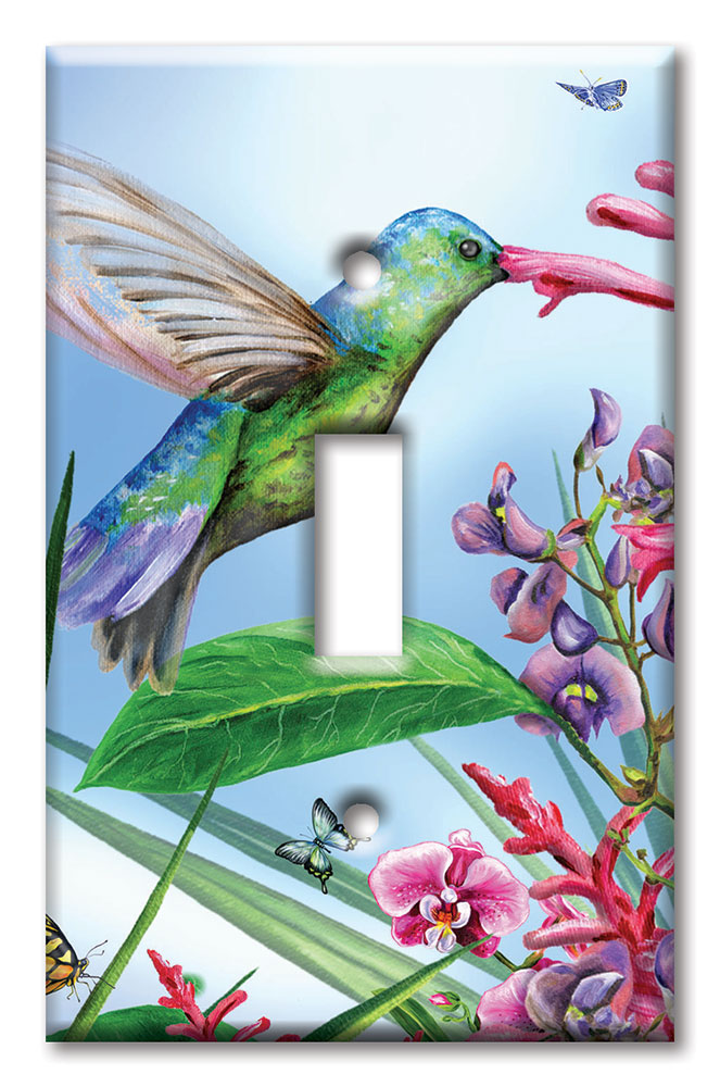 Art Plates - Decorative OVERSIZED Wall Plate - Outlet Cover - Green Hummingbird