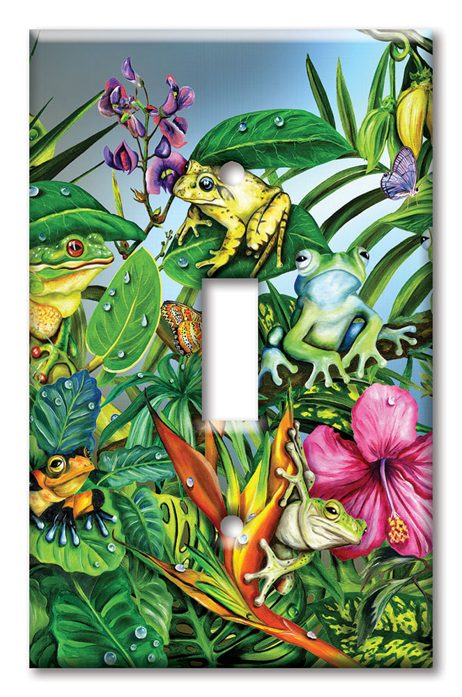 Art Plates - Decorative OVERSIZED Wall Plate - Outlet Cover - Frog Party