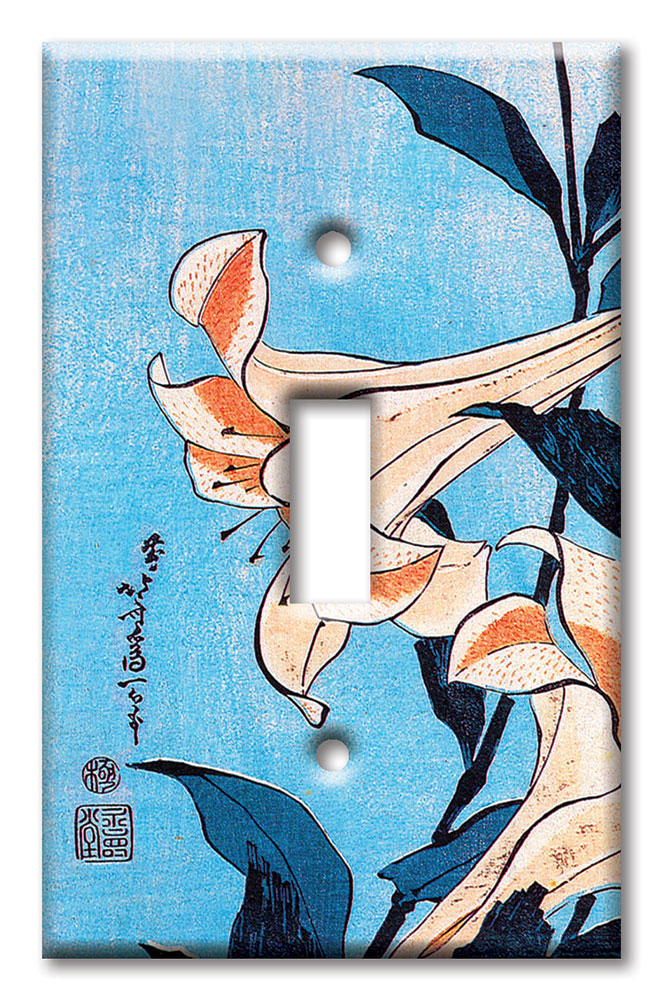 Art Plates - Decorative OVERSIZED Wall Plate - Outlet Cover - Hokusai: Lilies