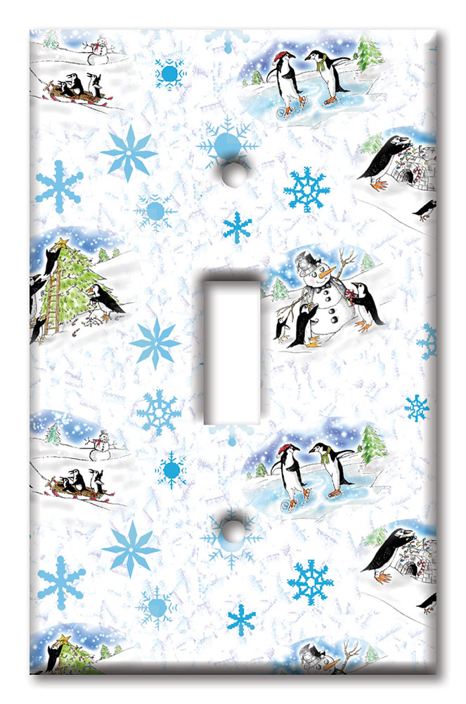 Art Plates - Decorative OVERSIZED Wall Plates & Outlet Covers - Christmas Penguins