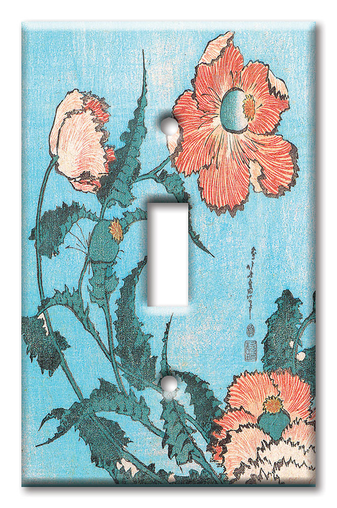 Art Plates - Decorative OVERSIZED Wall Plate - Outlet Cover - Hokusai: Poppies