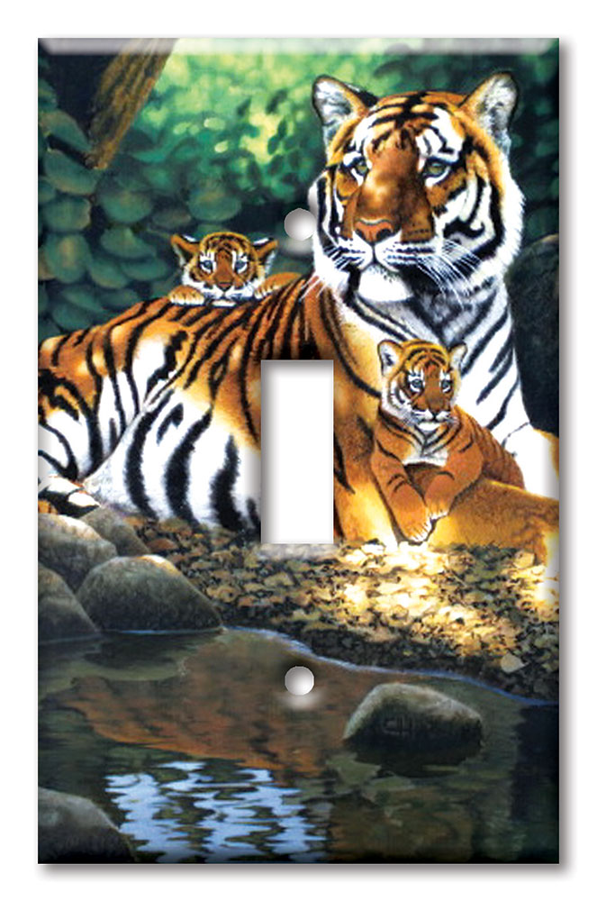 Art Plates - Decorative OVERSIZED Switch Plate - Outlet Cover - Tiger and Cubs