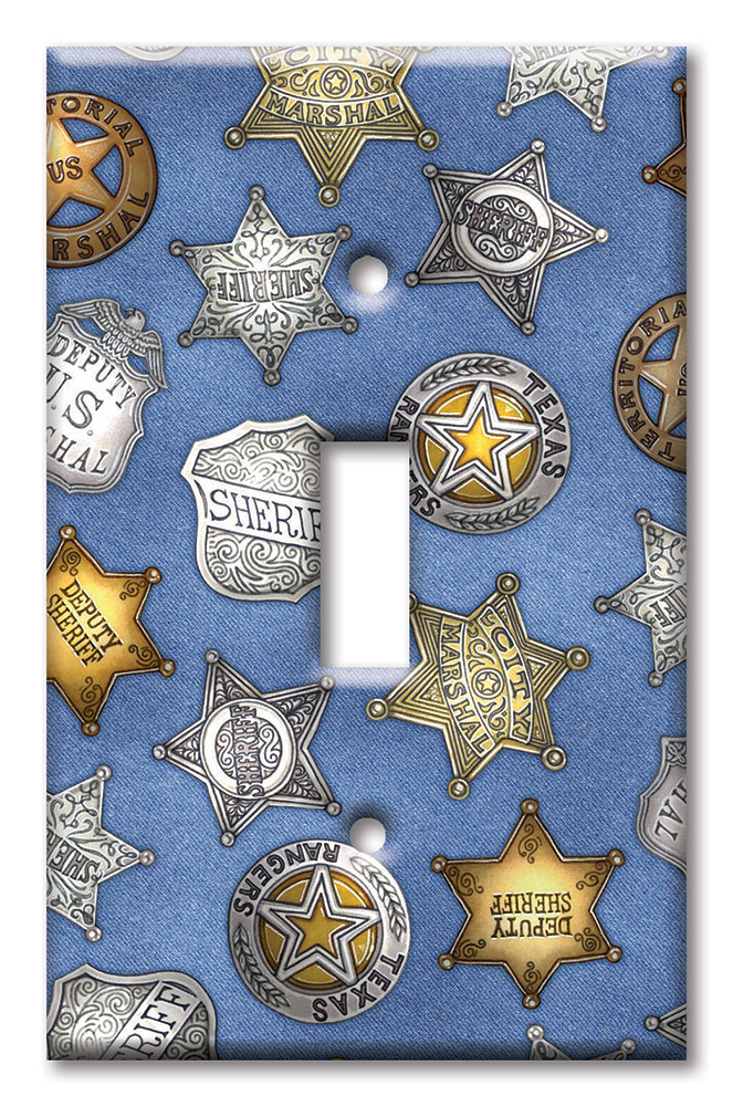 Art Plates - Decorative OVERSIZED Switch Plate - Outlet Cover - Sheriff Badges (Denim) - Image by Dan Morris