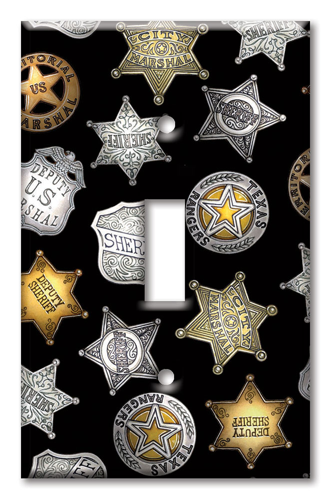Art Plates - Decorative OVERSIZED Switch Plate - Outlet Cover - Sheriff Badges (Black) - Image by Dan Morris