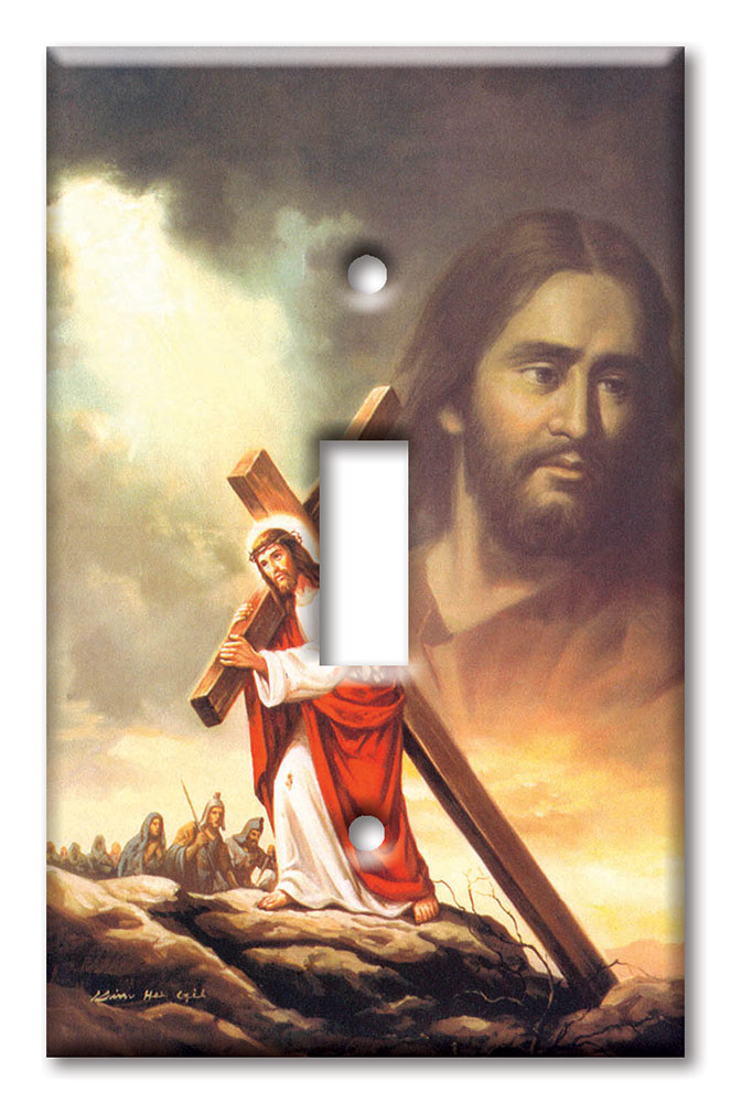 Art Plates - Decorative OVERSIZED Wall Plate - Outlet Cover - Jesus Cross