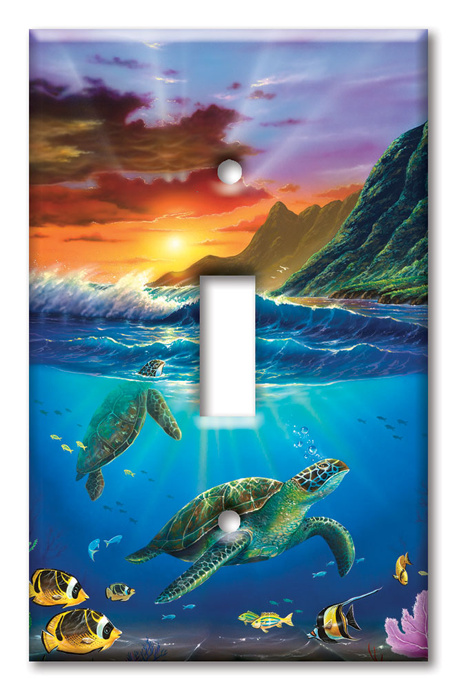 Art Plates - Decorative OVERSIZED Switch Plate - Outlet Cover - Sea Turtles II