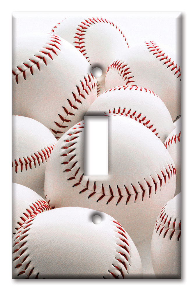 Art Plates - Decorative OVERSIZED Switch Plate - Outlet Cover - White Baseballs