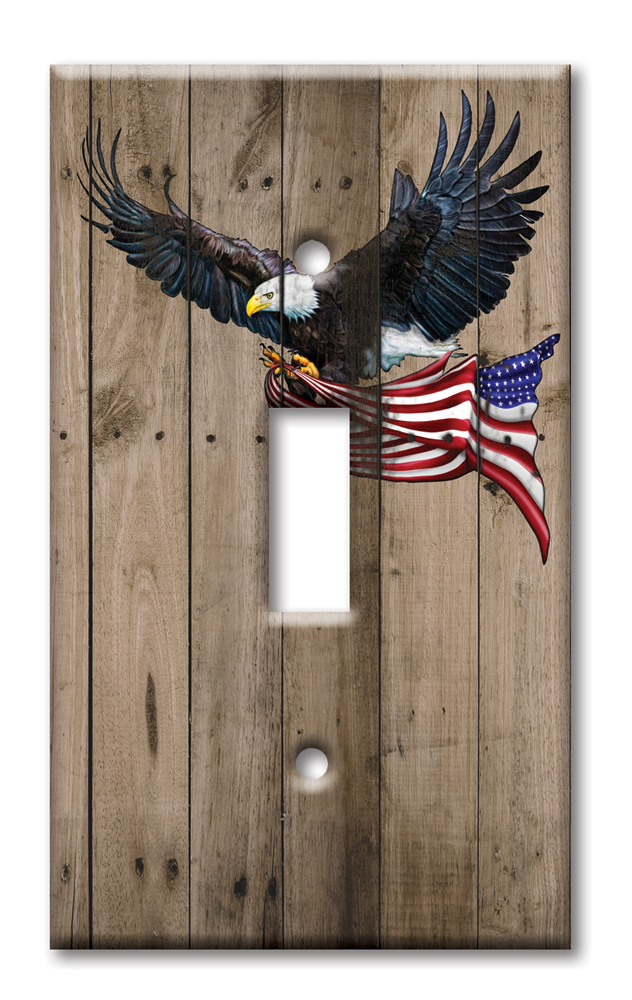 Art Plates - Decorative OVERSIZED Wall Plate - Outlet Cover - Eagle with Flag
