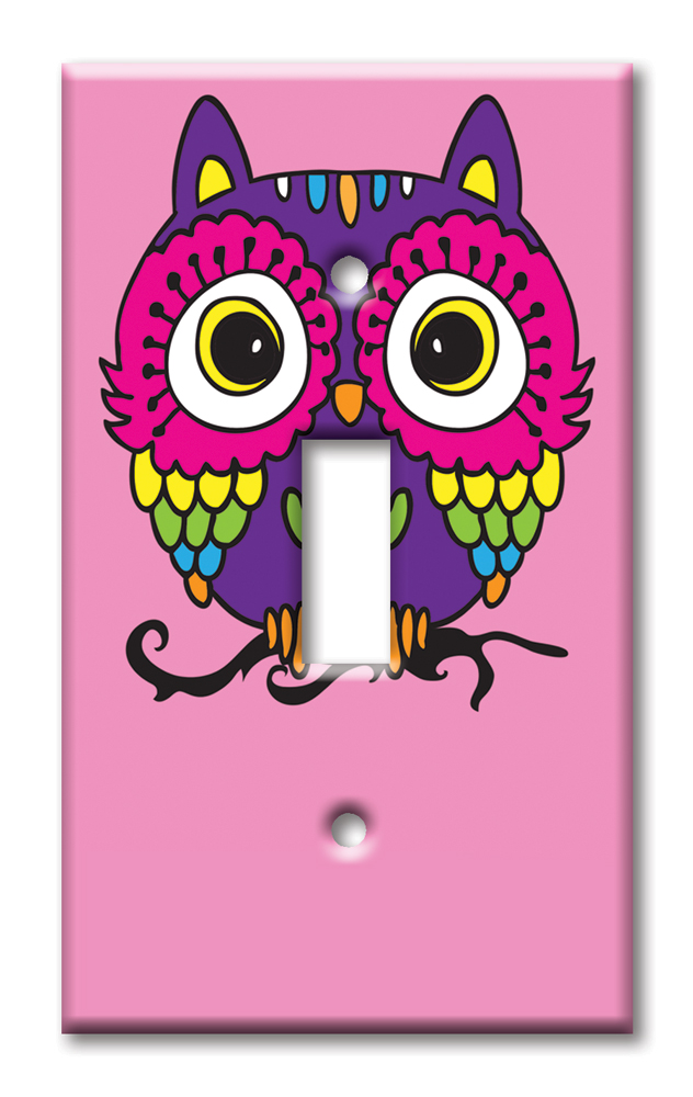 Art Plates - Decorative OVERSIZED Switch Plates & Outlet Covers - Pink Owl
