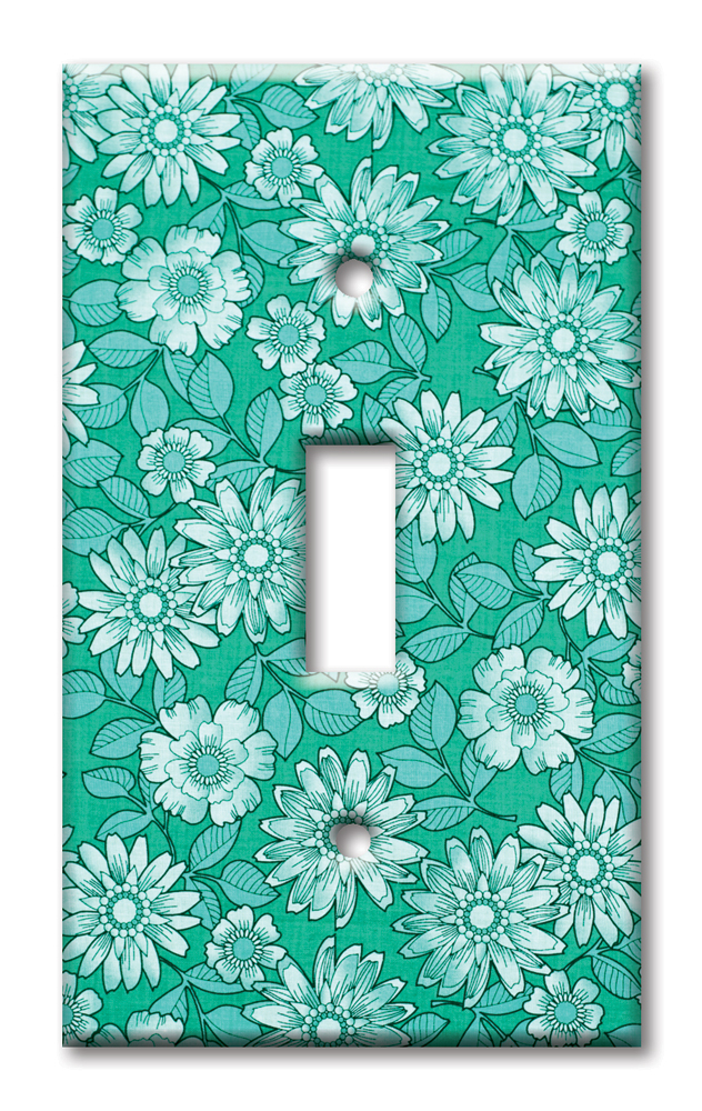 Art Plates - Decorative OVERSIZED Wall Plate - Outlet Cover - Green Flowers