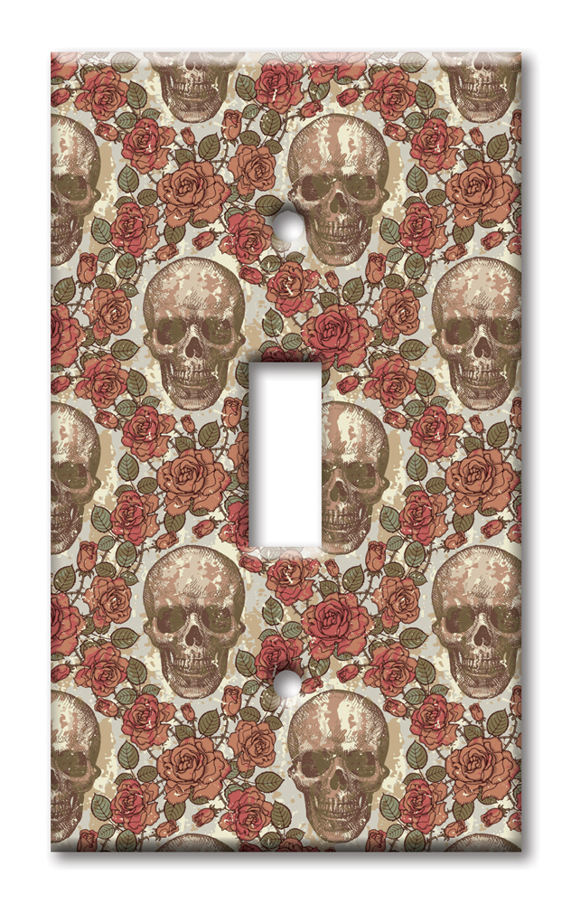 Art Plates - Decorative OVERSIZED Switch Plate - Outlet Cover - Skulls and Roses