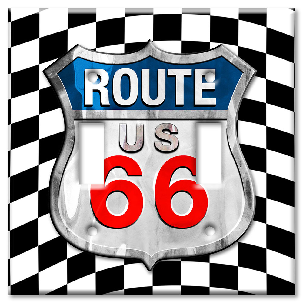 Art Plates - Decorative OVERSIZED Wall Plates & Outlet Covers - Checkered Flag Route 66