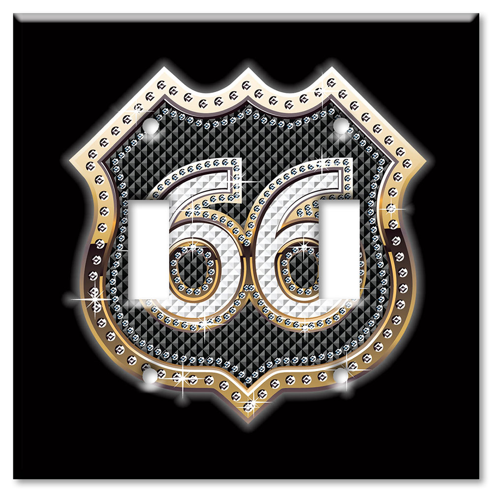 Art Plates - Decorative OVERSIZED Switch Plate - Outlet Cover - Route 66 Bling (gold)
