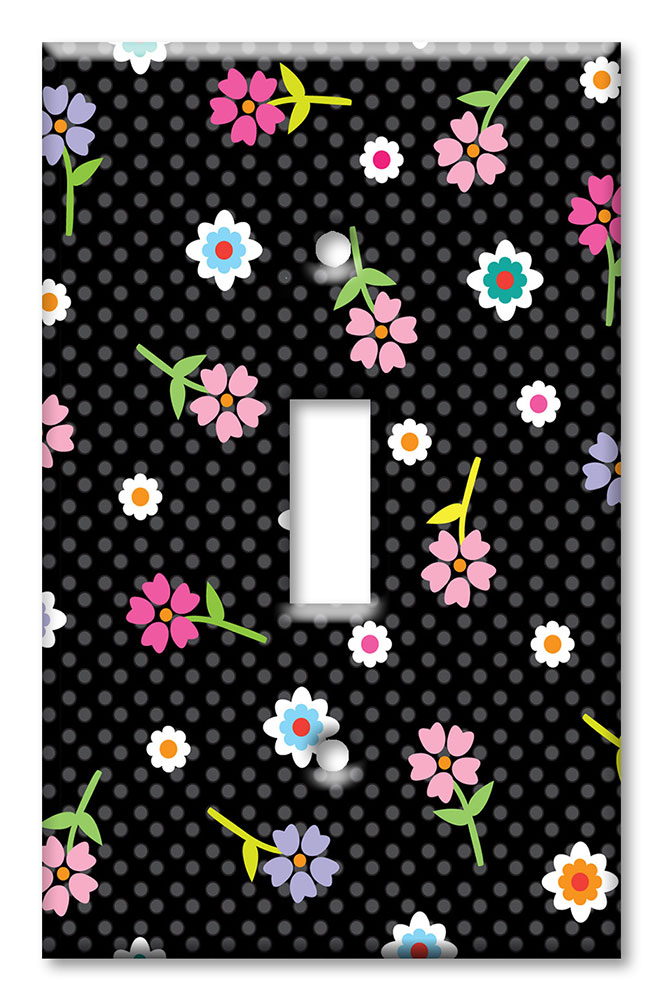 Art Plates - Decorative OVERSIZED Wall Plate - Outlet Cover - Flowers and Polka Dots