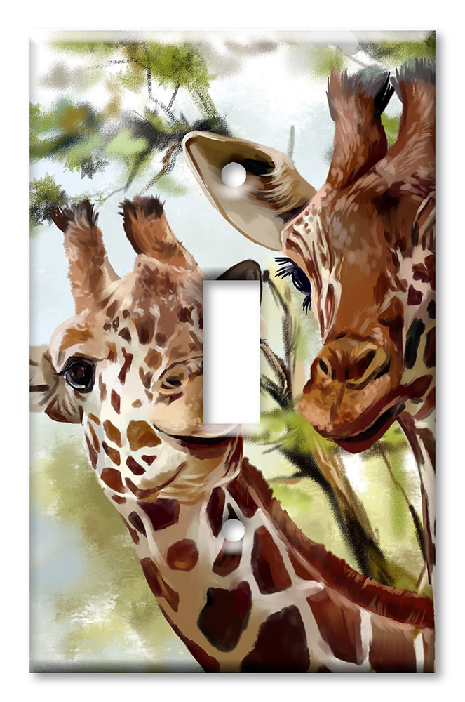 Art Plates - Decorative OVERSIZED Wall Plate - Outlet Cover - Giraffes