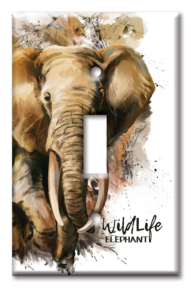 Art Plates - Decorative OVERSIZED Switch Plate - Outlet Cover - Wild Life Elephant