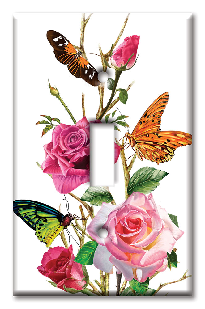 Art Plates - Decorative OVERSIZED Wall Plates & Outlet Covers - Butterflies on Roses