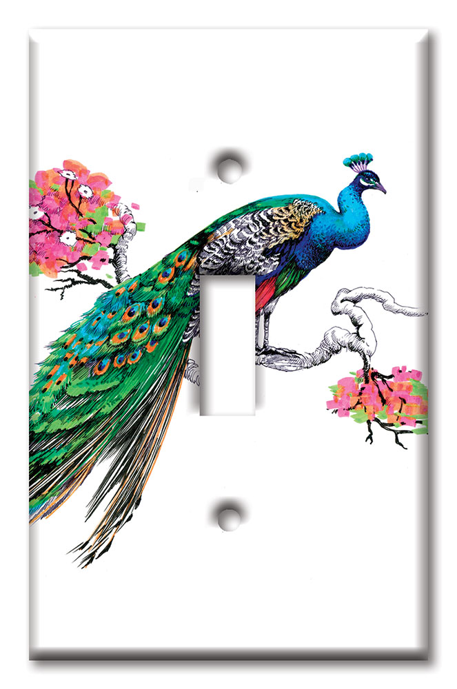 Art Plates - Decorative OVERSIZED Wall Plates & Outlet Covers - Colorful Peacock