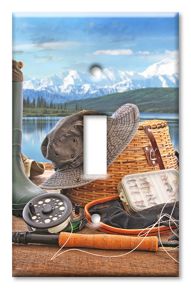 Art Plates - Decorative OVERSIZED Wall Plate - Outlet Cover - Fly Fishing Gear