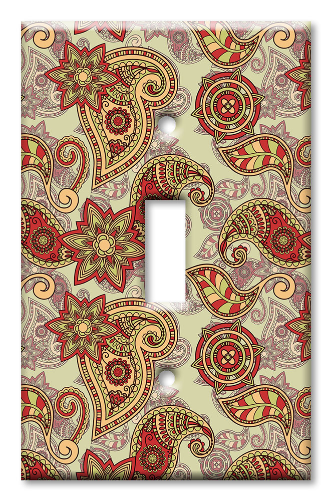 Art Plates - Decorative OVERSIZED Switch Plate - Outlet Cover - Red Paisley