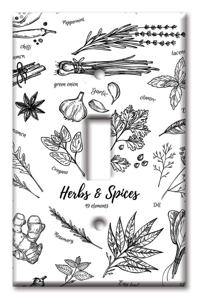 Art Plates - Decorative OVERSIZED Wall Plate - Outlet Cover - Herbs and Spices 2
