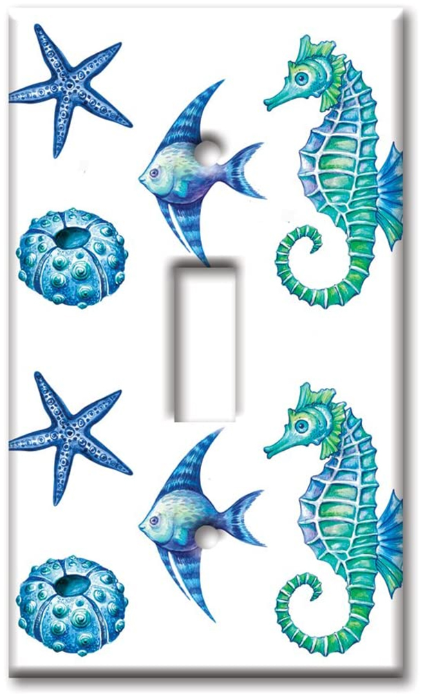 Art Plates - Decorative OVERSIZED Wall Plates & Outlet Covers - Colorful Seahorse and Shells