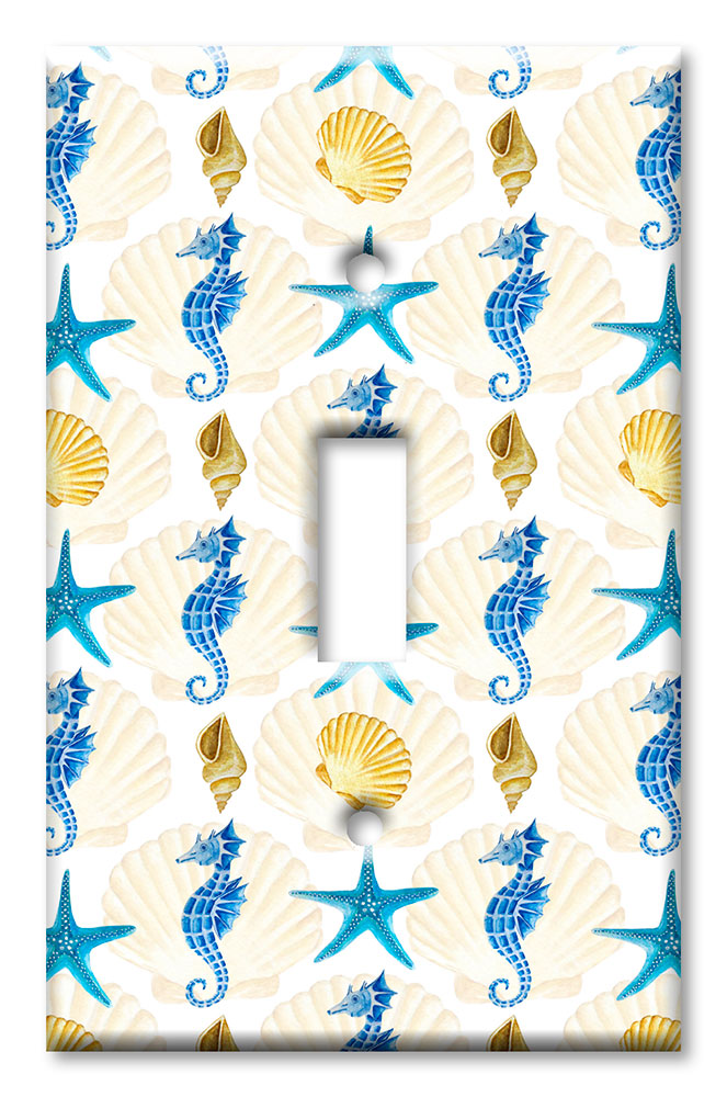 Art Plates - Decorative OVERSIZED Switch Plate - Outlet Cover - Seahorses and Shells