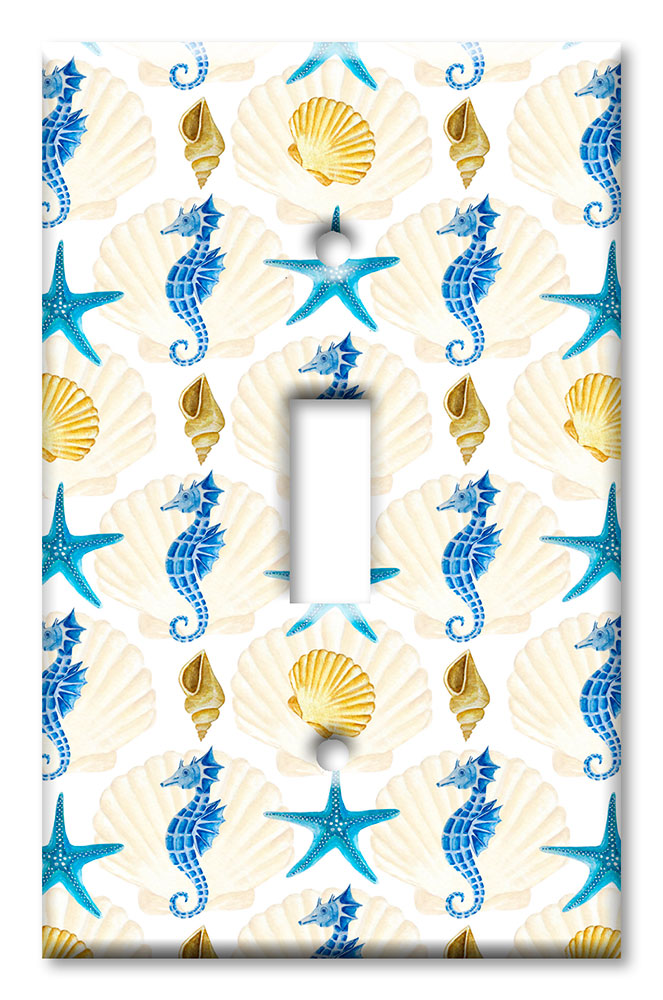 Art Plates - Decorative OVERSIZED Switch Plate - Outlet Cover - Seahorses and Shells